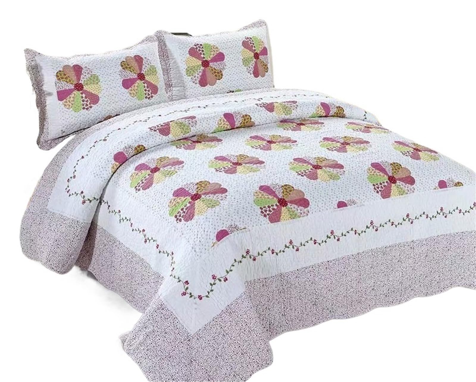 DAJGRHE Bedspread Plaid Cotton Quilt Set, Patchwork Blanket, Home Bedding, 3Pcs(Color 3)