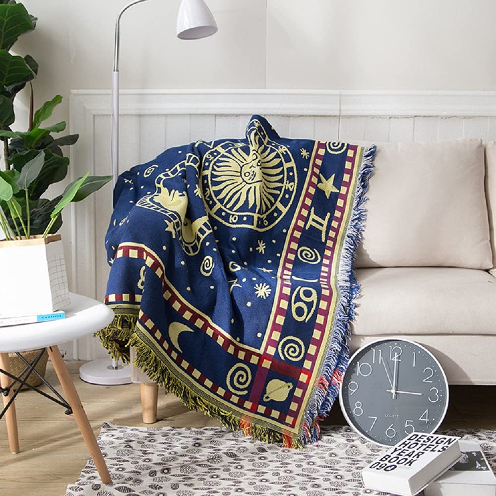 VANJOROY Bohemian Multi-functional Large Throw Blanket For 2 3 seater with Tassels, 100% Handwoven Cotton Knitted Armchair Throw for Couch, Sofa and Bed…… (180 * 340cm/71 * 134in) — image 1