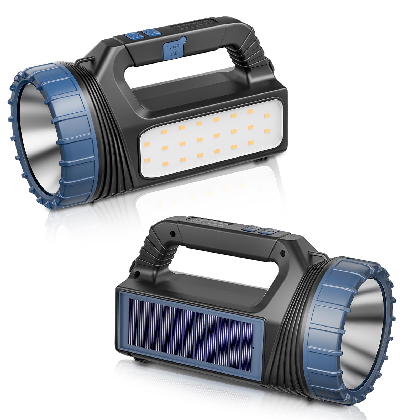 E-SHIDAI Solar Flashlight，Solar Powered Flashlight for Multi Function 8000 Lumens with Emergency，Portable Bright Camping Rechargeable Flashlights for