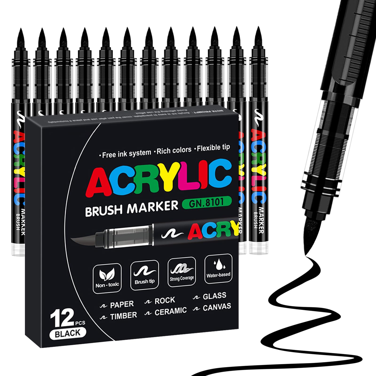 WOGOPRO Pennarelli Acrilici, 168 Colori Acrylic Marker, Acrilici Brush Pen Marker per Colorazione, Calligrafia, Pittura, Legno, Vetro, Plastic, Tessuti, Sassi, Ceramica