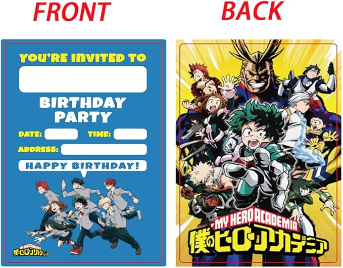 Amazon Com My Hero Academia Party Supplies Invitations With Envelopes Invitations And Envelops My Hero Academia Double Sided Invitations Cards For Birthday Decorations Home Kitchen