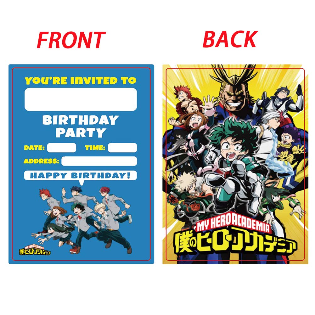 Amazon.com : My Hero Academia Party Supplies Invitations With Envelopes, 20  Invitations and 20 Envelops My Hero Academia Double Sided Invitations Cards  for Birthday Decorations : Home & Kitchen