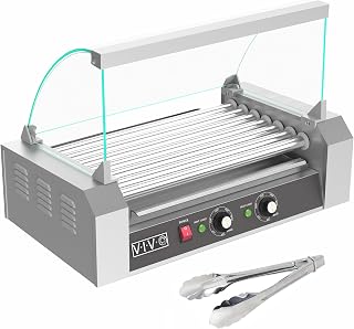 VIVO Electric 18 Hot Dog 7 Roller Grill Warmer, Stainless Steel, Commercial and Household 900W Machine with Cover, HOTDG-V207