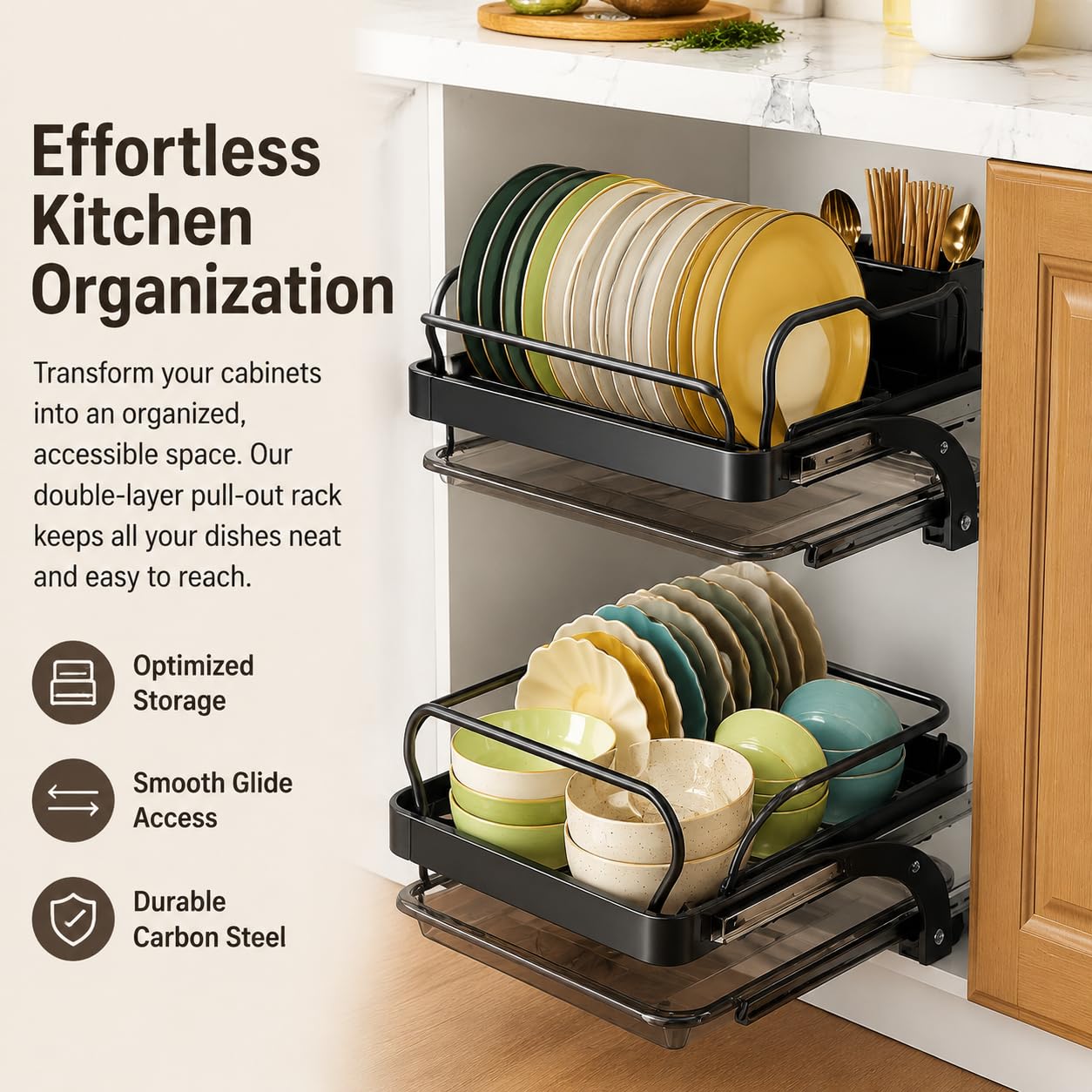 Escurridor Platos Extraíble Gabine, Negro Doble Capa, 38cm Fondo