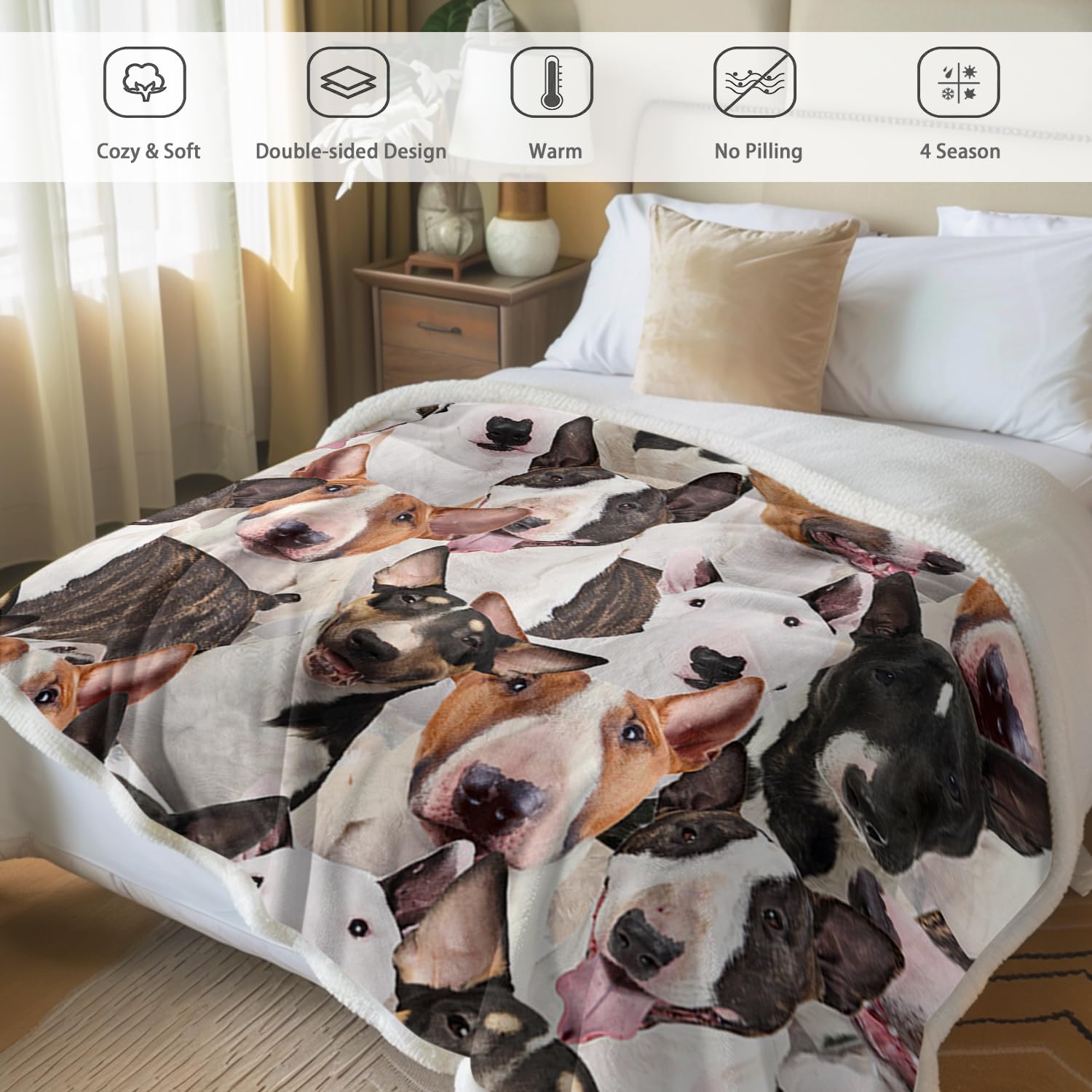 Blessliving Bull Terrier Blanket Fuzzy Dog Blanket for Kids Girls Adults Cute Puppy Fleece Blanket Bull Terrier Dog Animal Pattern Sherpa Throw Twin/Double Bull Terrier Gifts Travel/Single (130x150cm) - Image 4