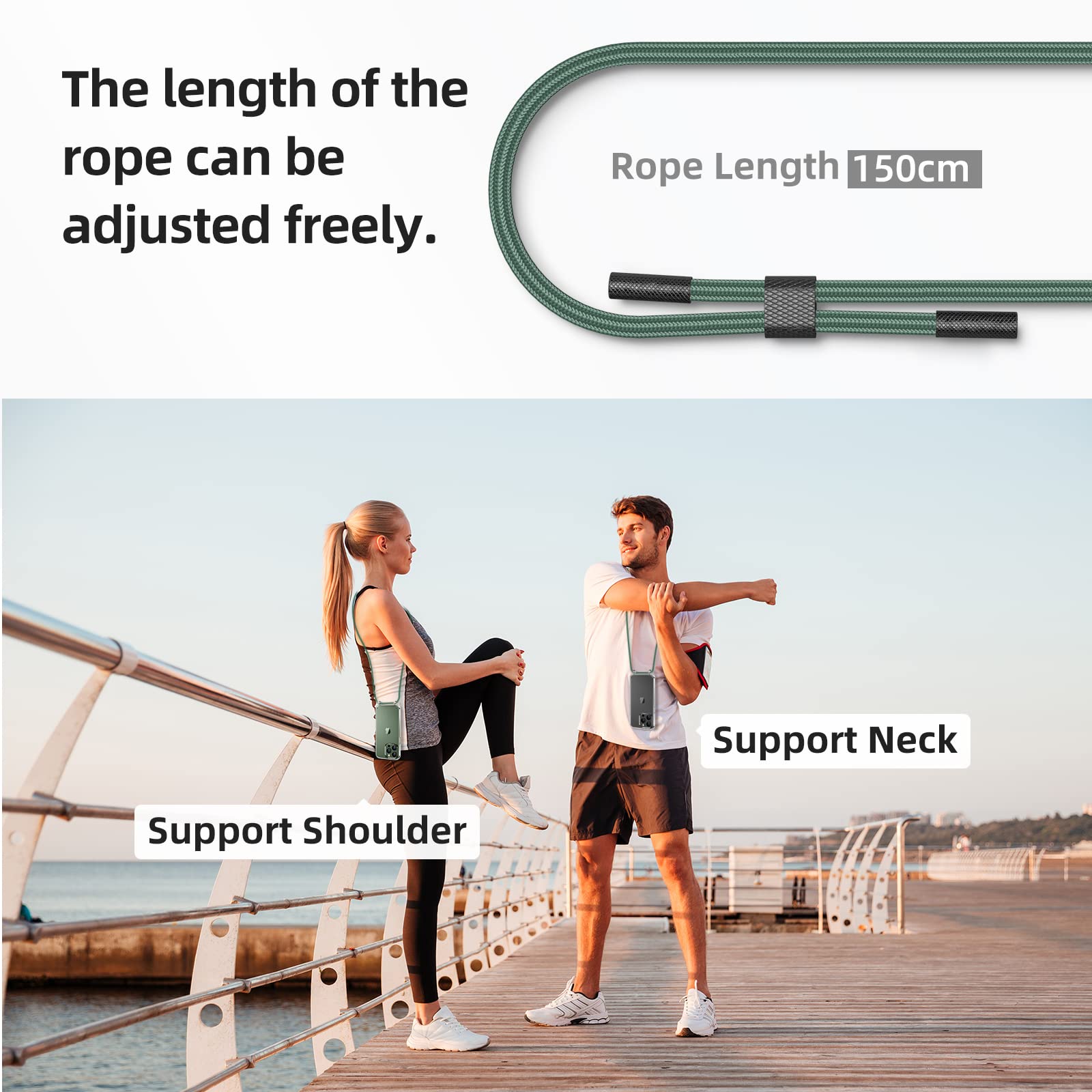 GOODVISH Cover Trasparente con Cordino per iPhone 13 PRO Max 6.7'',Custodia con Regolabile Collana per iPhone 13 Pro Max, [Antiurto] [AntiGraffio] [Antiscivolo] Case con Laccio Tracolla, Verde Scuro