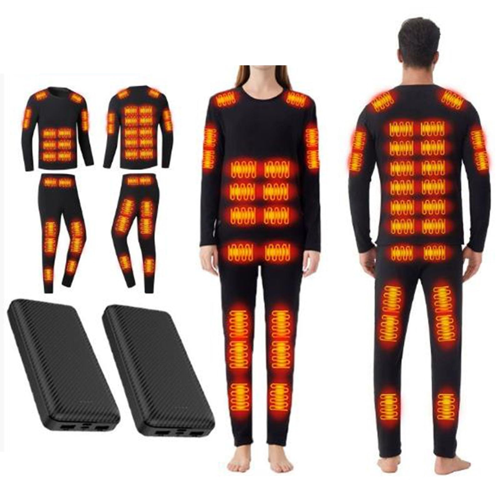 Conjunto de Ropa Interior Térmica Calefactables, Conjunto de Ropa Interior Térmica Elástica, 42 Zonas de Calentamiento, 3 Controles de Temperatura, para Esquí, Motos, Caza