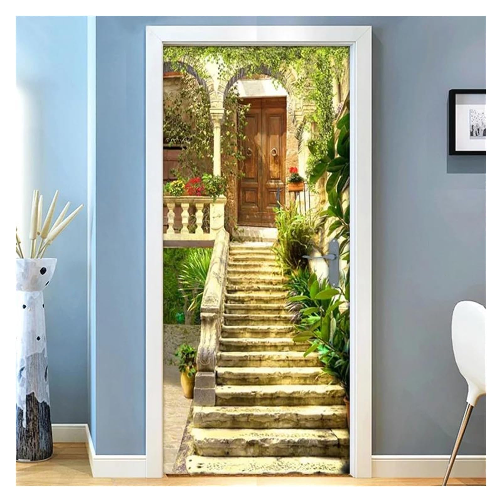 Autocollant de porte 3D effet pierre et affiche de décoration
