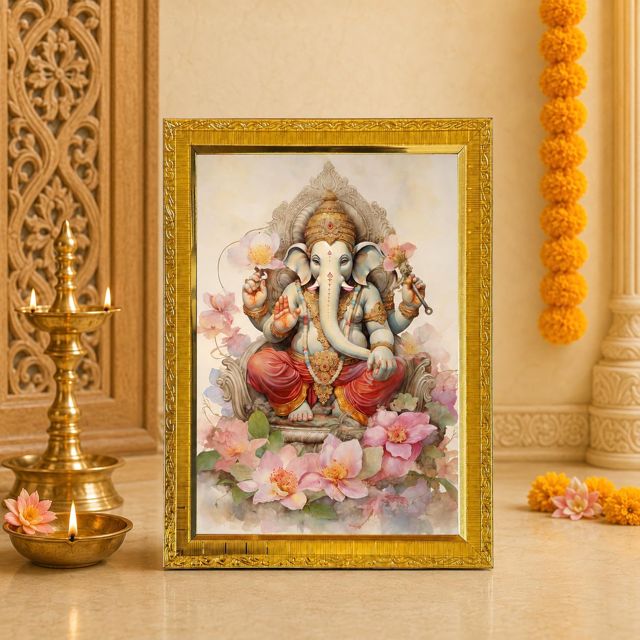 Lord Ganesha Ji Laminated God Photo Frame Wall Decor Mandir Pooja Poster Religious Painting Divine Hindu Temple Decoration Spiritual Blessings Home Office Gift (6x8 Inch)-image-25