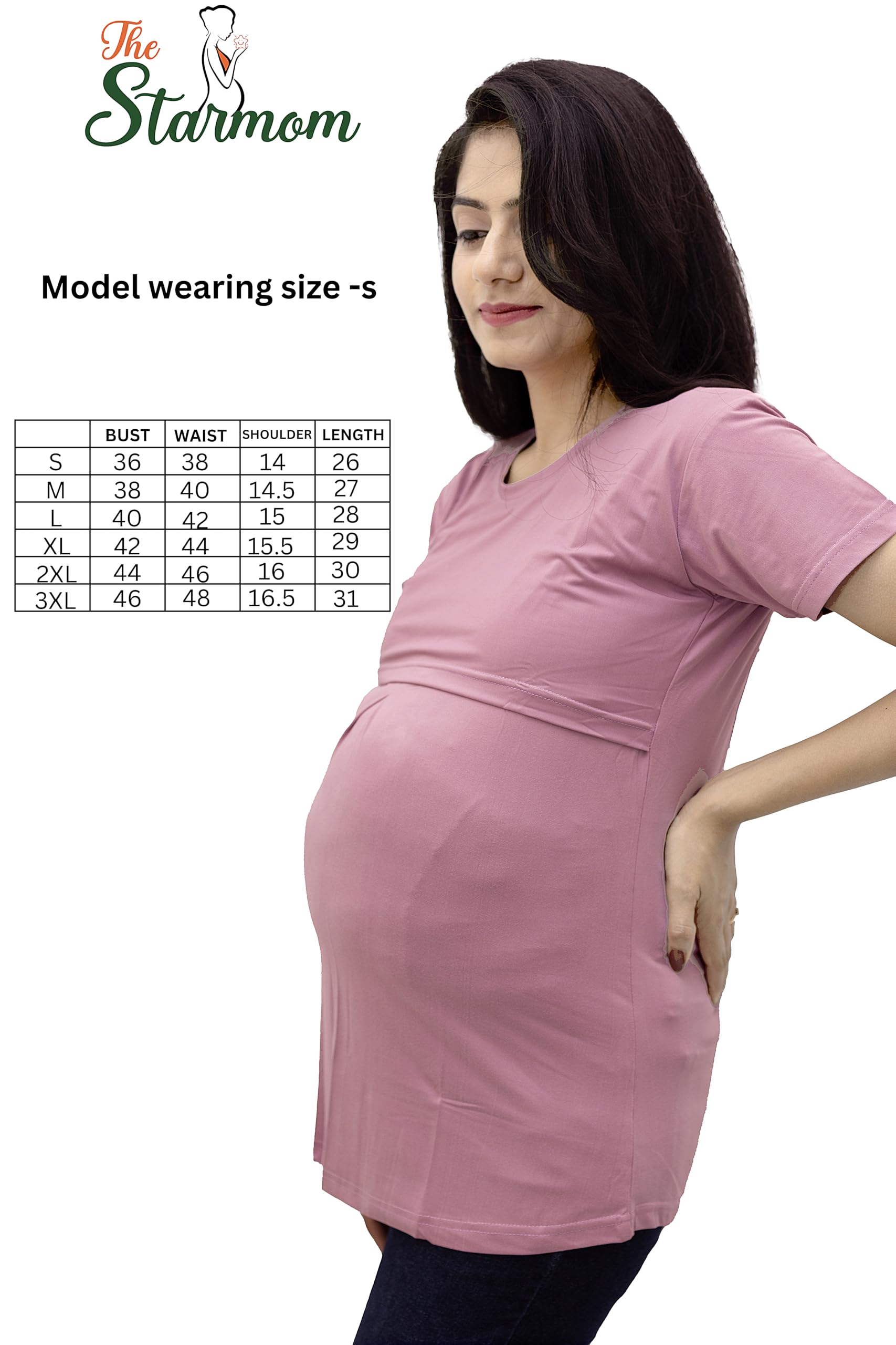 The Starmom Zipless Maternity Tops for Women | Cotton Round Neck Feeding T-Shirt for Easy Nursing & Breastfeeding | Half Sleeve T-Shirt for Pregnant Women | Maternity Top Wear for Mothers - Image 6 thumbnail