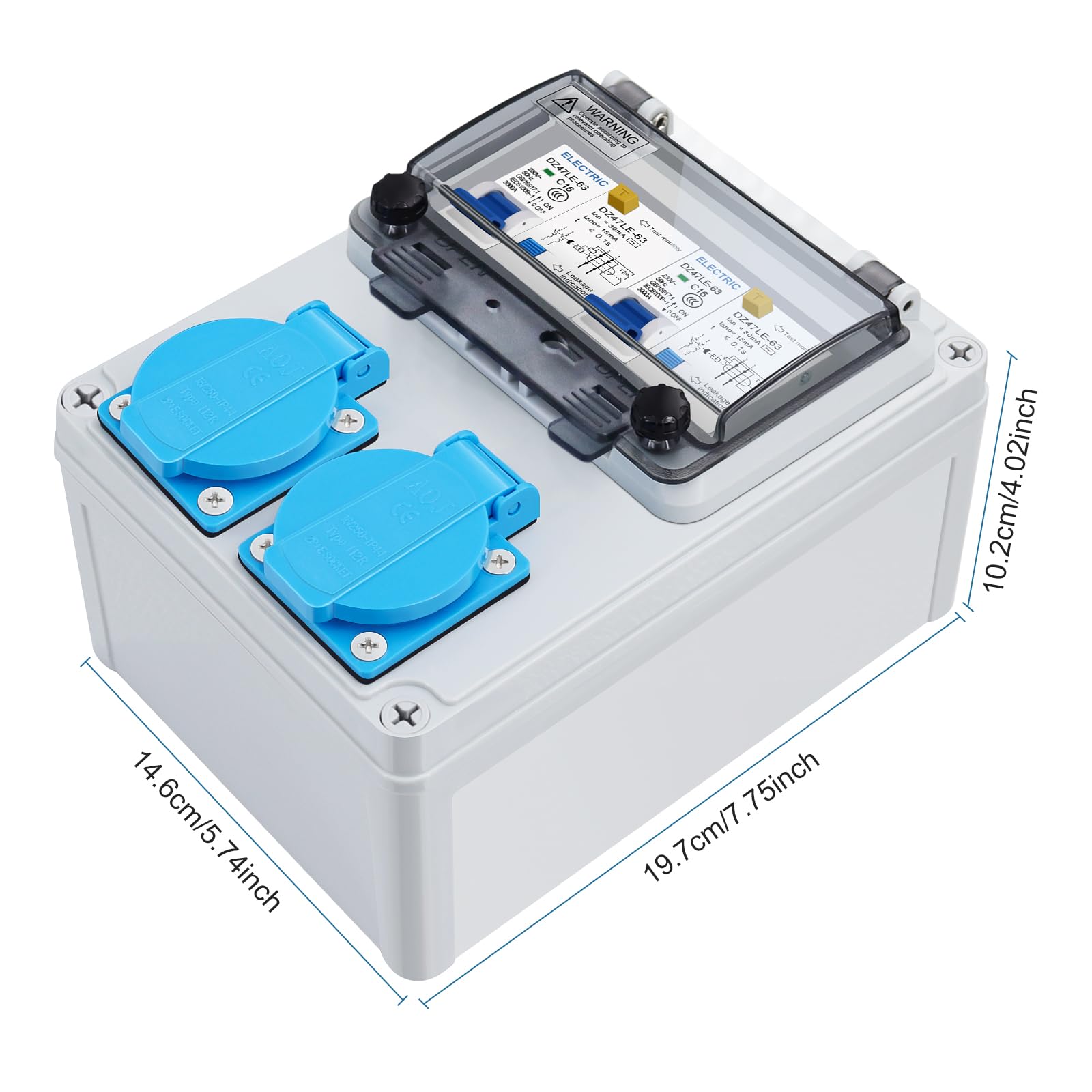 HITRENDS Distributore di corrente da costruzione, precablato, 2 prese Schuko da 250 V, 2 interruttori FI 16 A, alloggiamento impermeabile IP67, per interni ed esterni