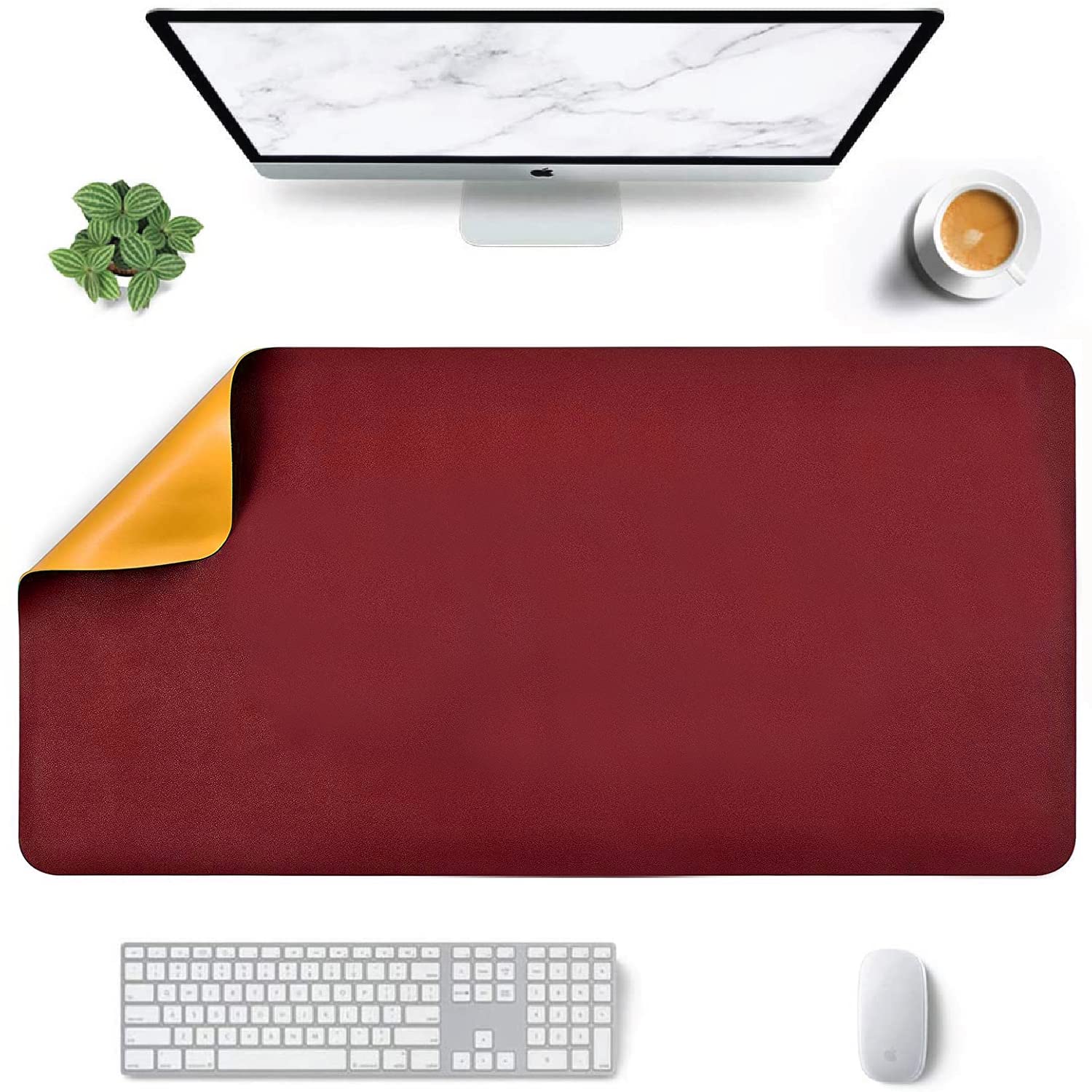 UrbanMade Desk Mat Blotter for Laptop Large Extended Mouse Pad for Office Table Mat, Office Accessories for Desk, Keyboard, Computer, Gaming, Study - Anti-Slip and Reversible Full Desk - Red -Yellow