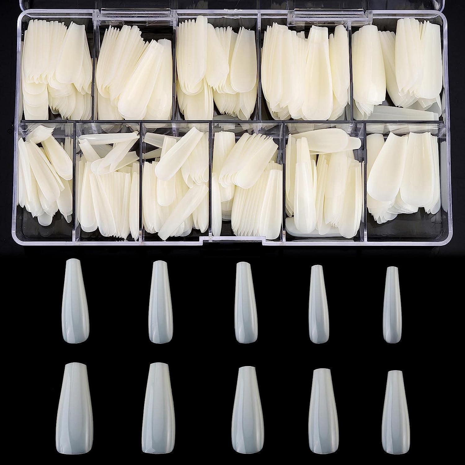 INOG False Nail Tips, 500PCS Fake Nail Shape Artificial False Nails Tips 10 Sizes with Case for Nail Art Salons (Short Coffin)