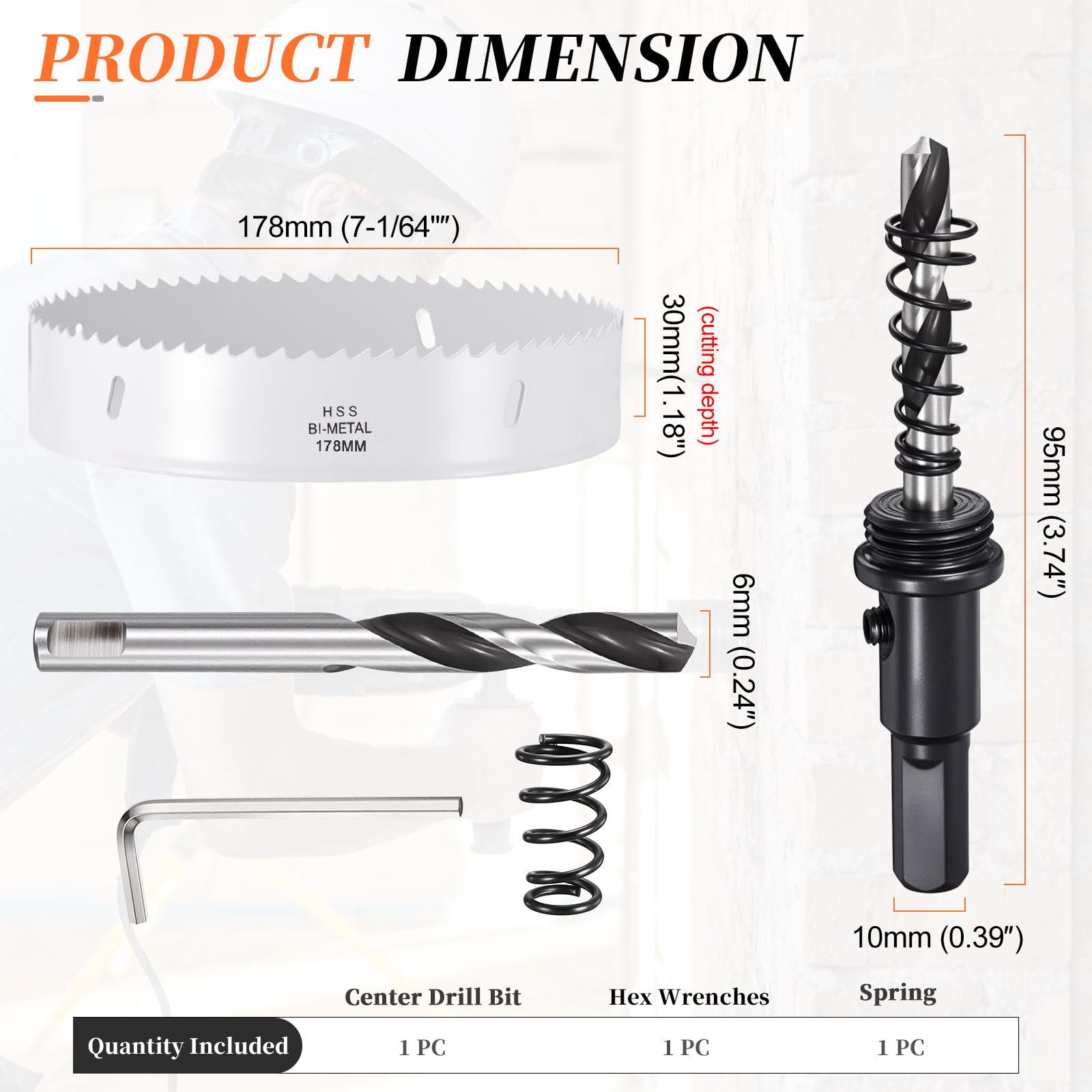 METALLIXITY Bi-Metal Hole Saw 7", M42 HSS Circular Head 178mm Hole Cutter with Center Drill Bit - Image 2