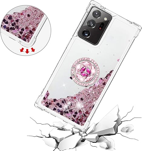 Miniatura 3 de U/D Funda para Samsung Galaxy Note 20 Ultra, diseño de arena movediza transparente con purpurina que fluye líquido, flotante, suave TPU con soporte,