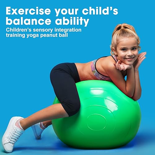 Miniatura 7 de Meooeck 2 bolas de maní para niños, 39 x 20 y 31 x 15 pulgadas, pelota de ejercicio de maní para yoga, equilibrio, estabilidad, asiento flexible