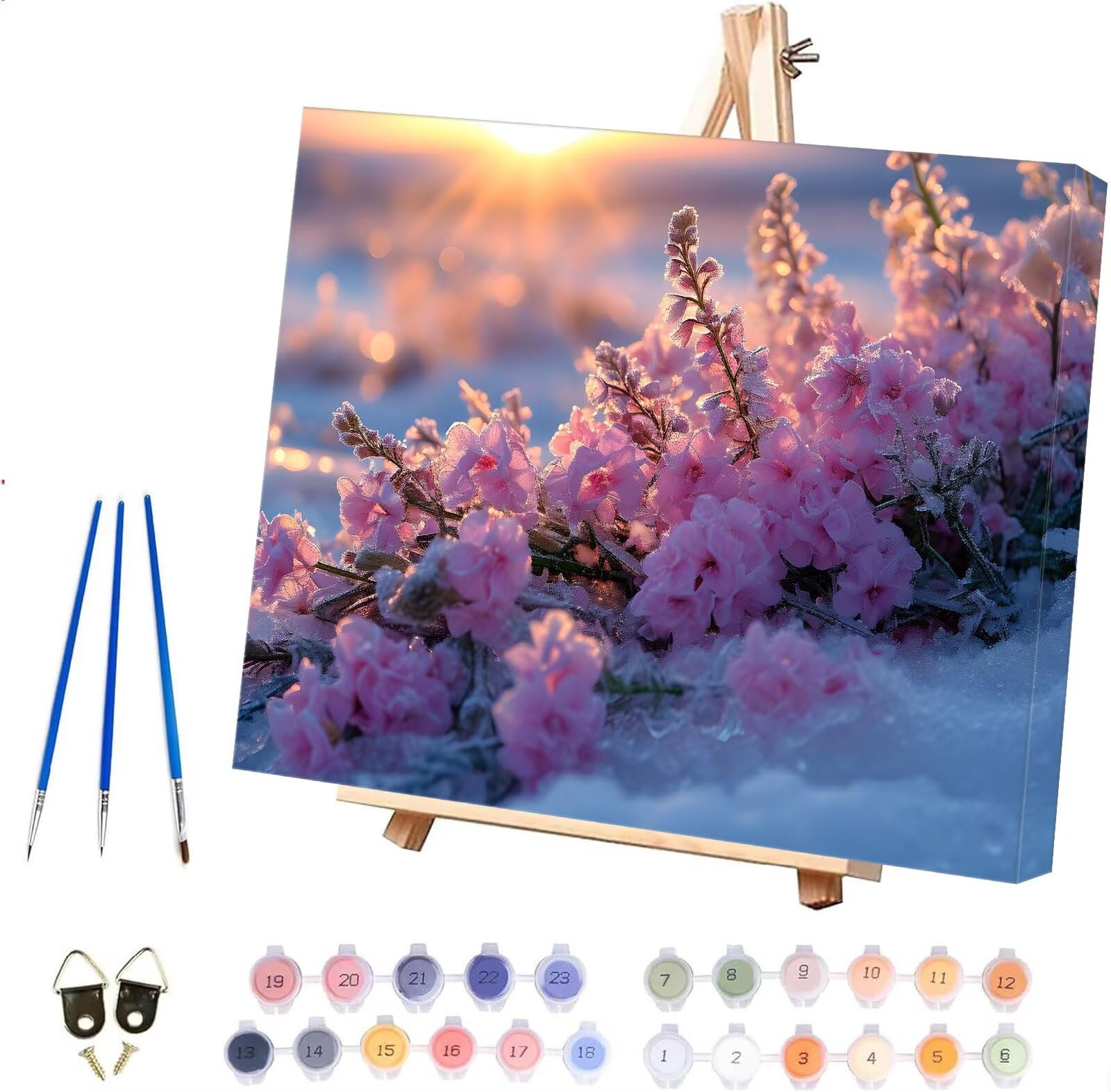 Dipingere con i Numeri, Tramonto Nevicare Kit di Pittura Acrilica Fai-da-Te per Adulti and Bambini Principianti,con tela Senza Pieghe,Pennelli e Vernice Acrilica, Regalo 80x100cm (Senza Cornice) q-238