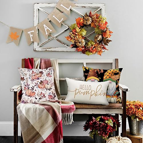 Miniatura 6 de DFXSZ Fundas de almohada de otoño de 18 x 18 pulgadas, juego de 2 fundas de almohada decorativas de calabaza y hojas de arce para decoración de