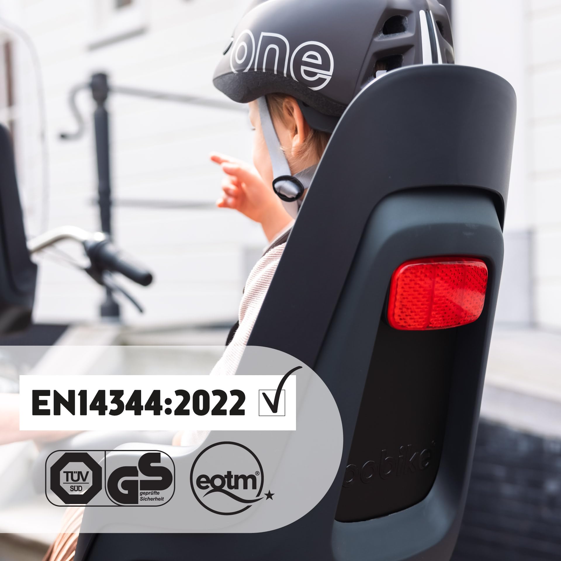 BOBIKE 8012100018 - Silla Bicicleta Trasera One Maxi EB-D para Portaequipajes – Segura y fácil de Montar, Adecuada para niños de 9 Meses a 6 años, hasta 22 kg, Negro Urbano