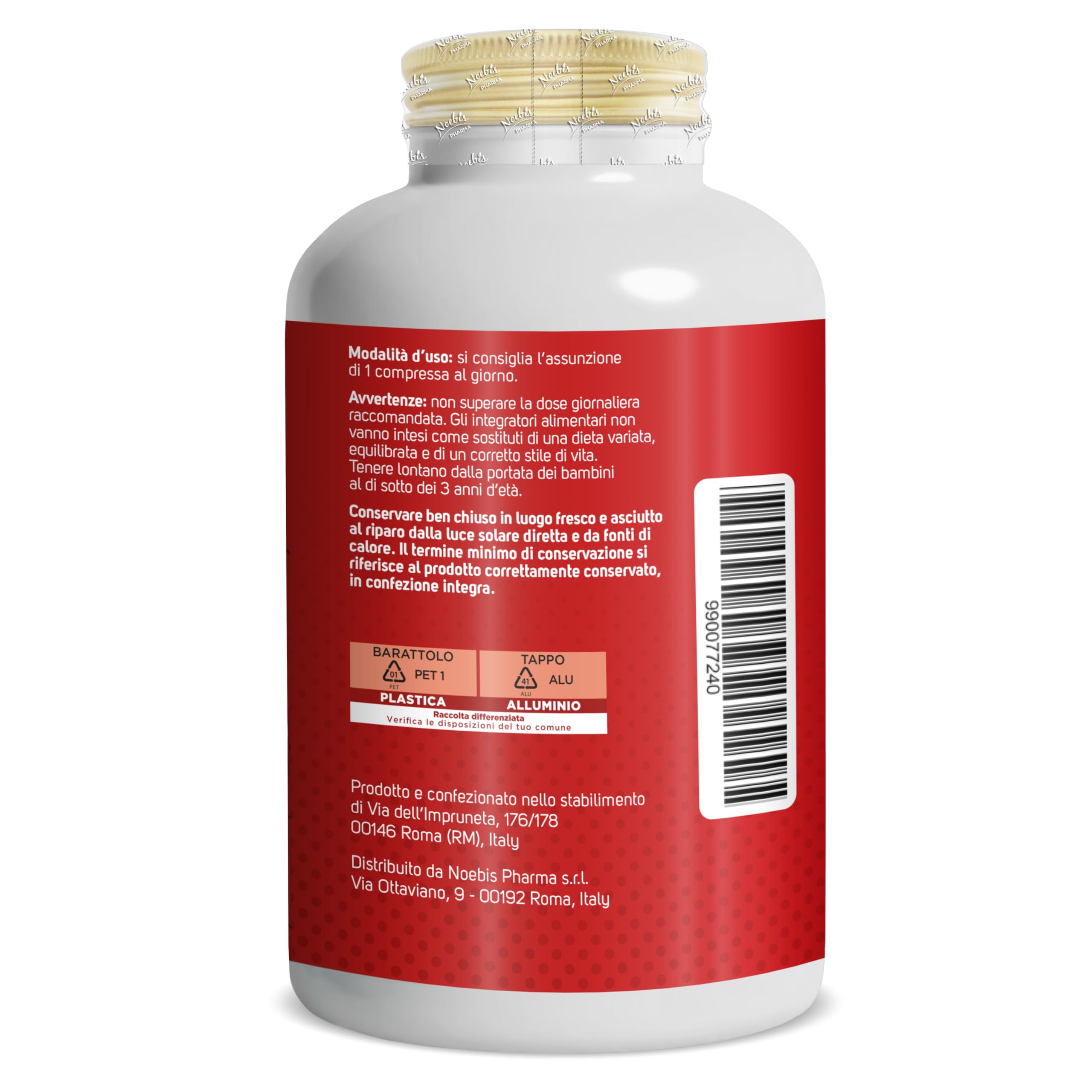 Vitamina B Complex Noebis Pharma con Vitamina C - B1 B2 B3 B5 B6 Biotina Acido Folico B12-500 Compresse Maxi Scorta (Confezione da 4)