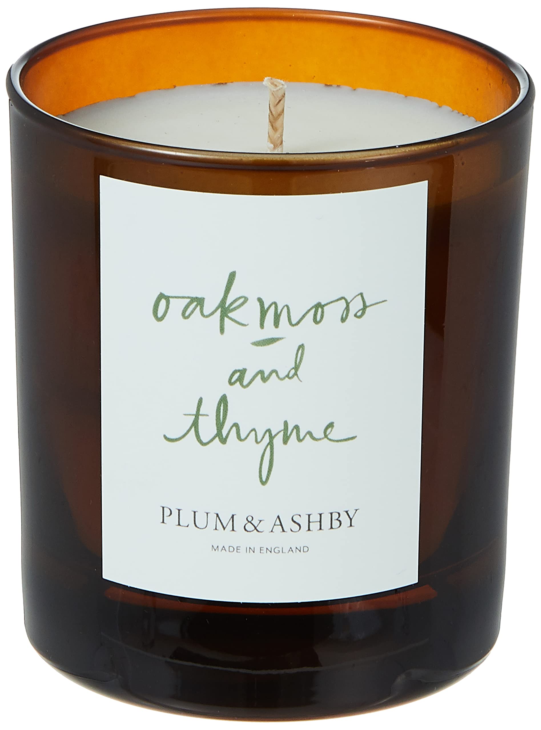 Plum & AshbyUK Made Scented Candles |Oakmoss and Thyme | 60+ Hours Burn Time - 220g | 100% Natural Soy Wax Smokeless Candle with Reuseable Glass Jar for Bath Aromatherapy & Yoga