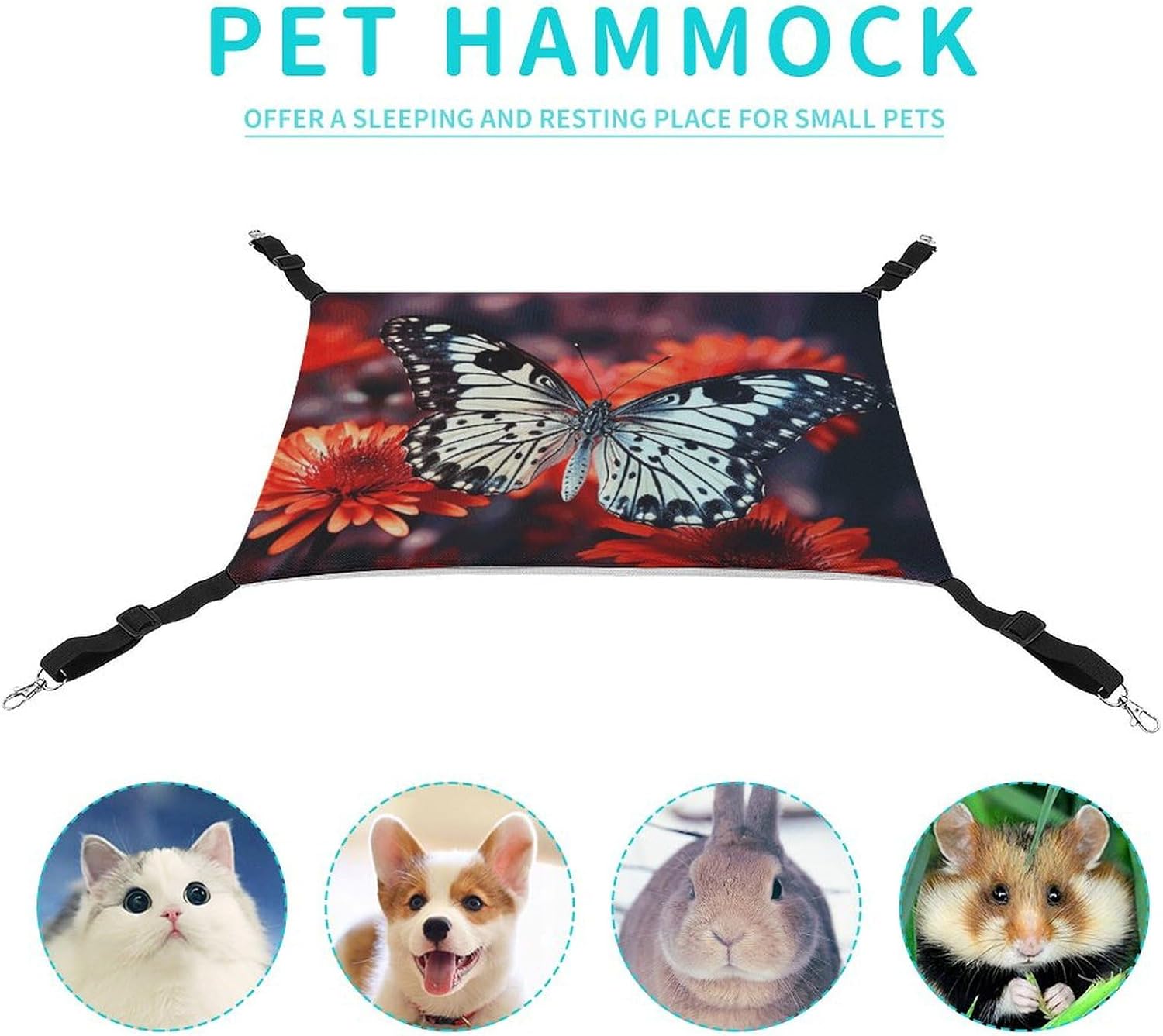 review Hanging Pet Hammock, Colorful Flowers Butterflies Printed Soft Breathable Pet Hammock with Adjustable Straps and Metal Hooks for Cats Small Dogs Rabbits Sugar Gliders