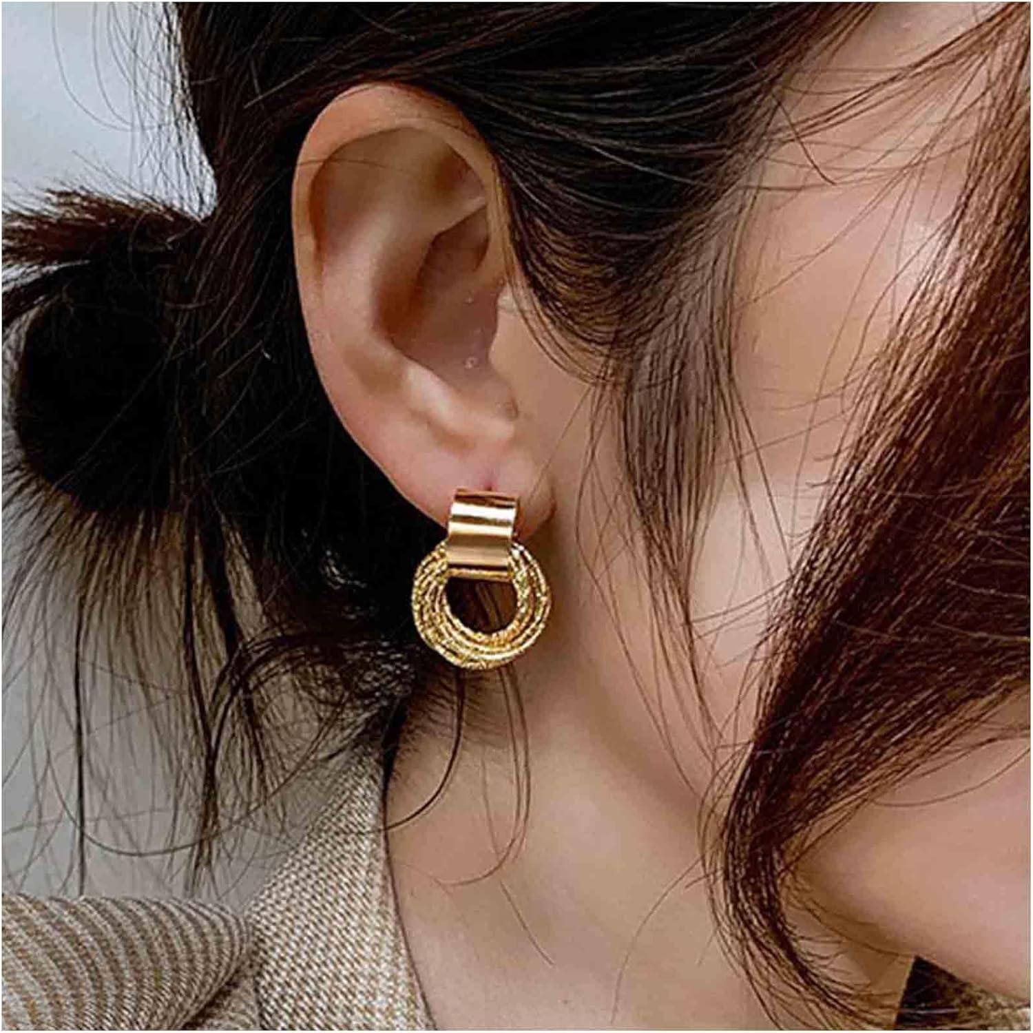 Andelaisi Boho Circle Drop Earrings Gold Circle Hoop Earrings Vintage Circle Hoop Dangle Earrings Geometric Circular Studs Earrings Jewelry for Women - Image 2