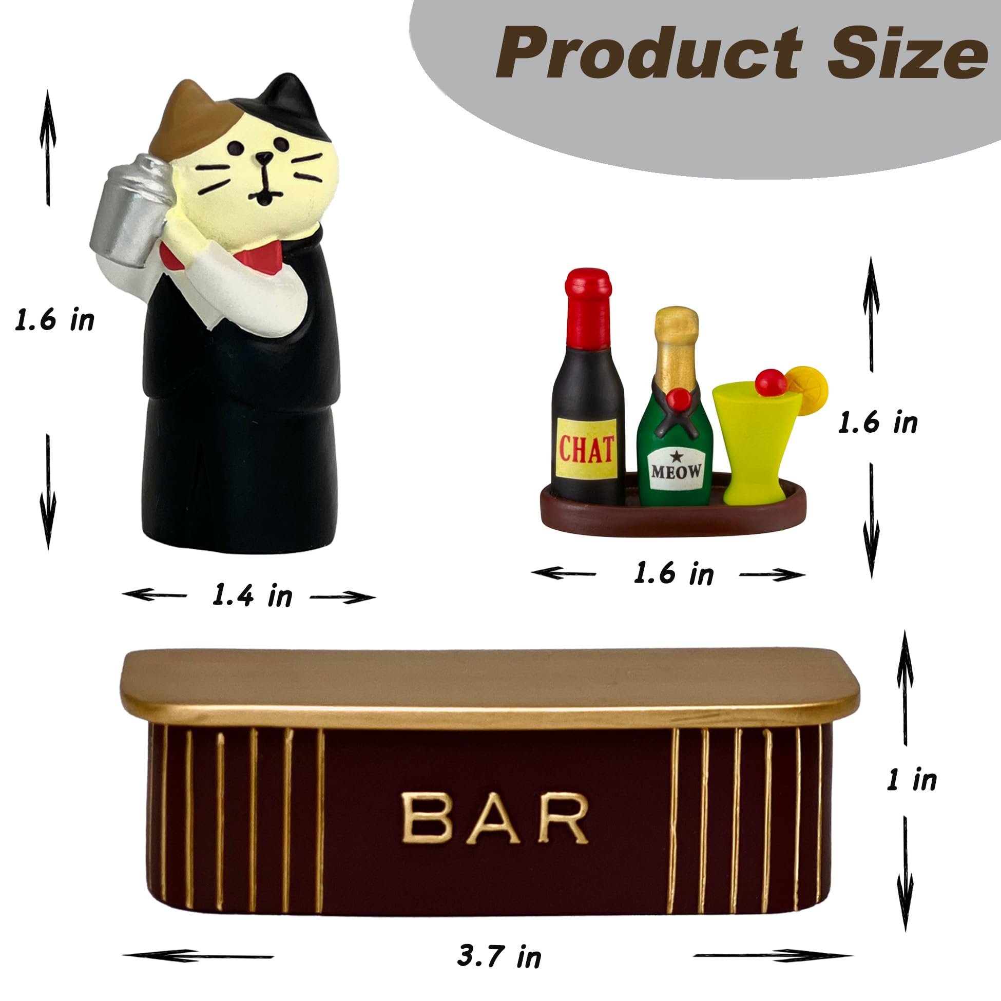 Śmieszne miniaturowe figurki barmana kota z barmanem koktajlowym do akcesoriów biurowych, wyjątkowy prezent dla kota dla miłośników kotów (zestaw barowy)