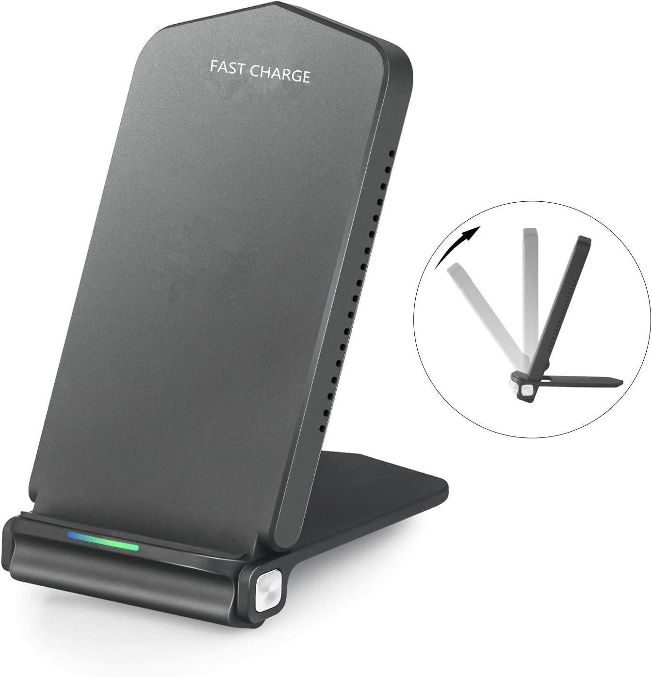 AOSANG Fast Wireless Charger, Qi Stand Foldable Charging (2 Coils With Type C Port) for Samsung Galaxy Note 8 S8 S8 Plus S7 S7 Edge S6 Edge Plus Note 5, Standard Charge for iPhone X 8 8 Plus(Black)