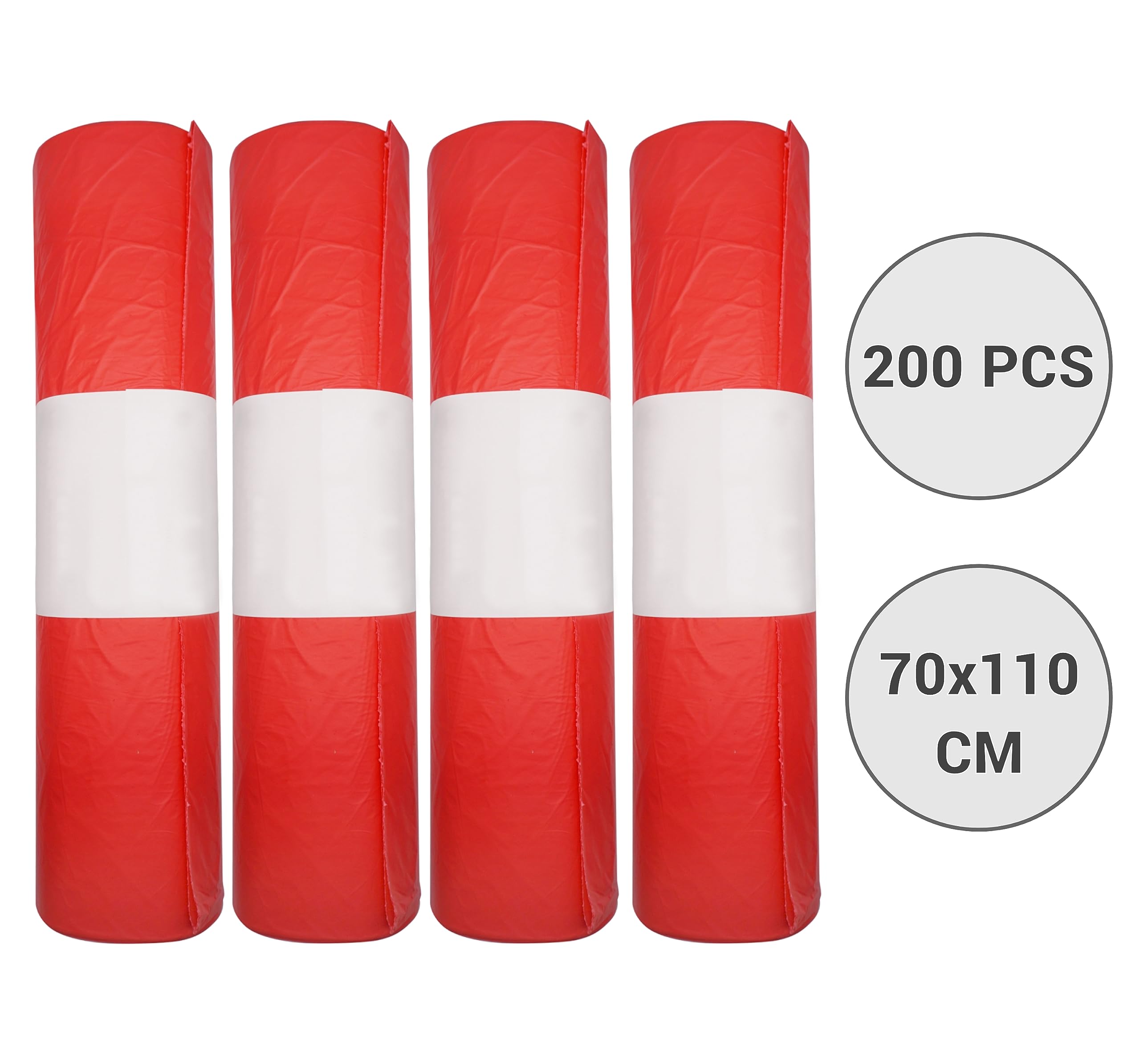 Sacchetti per la spazzatura da 120 litri, colore rosso, 70 x 110 cm, confezione da 200 pezzi