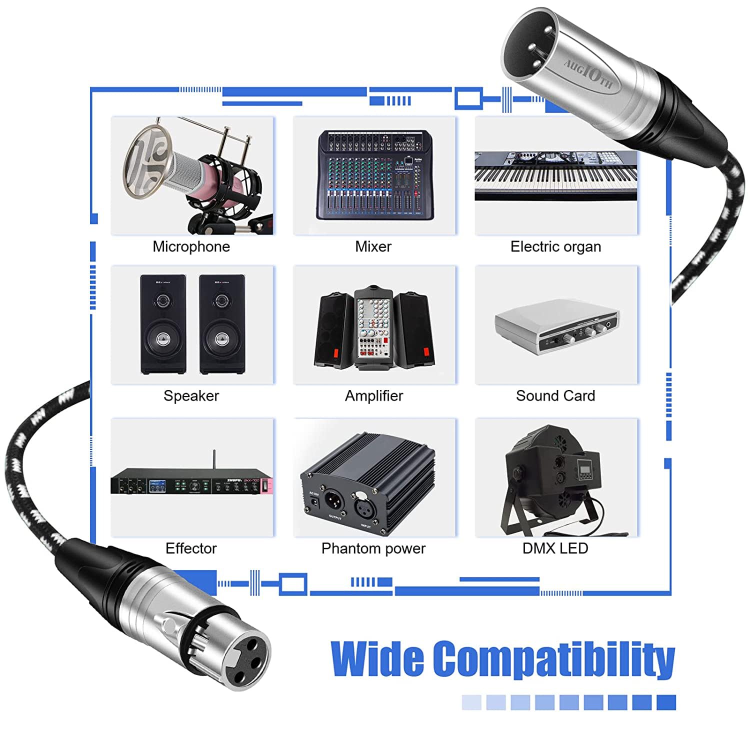 Cavo da XLR a XLR Pro Mic da 9,1 m, confezione da 2 cavi XLR maschio a femmina, cavo schermato bilanciato bianco a 3 pin per amplificatore, mixer, sistemi di altoparlanti, studio di