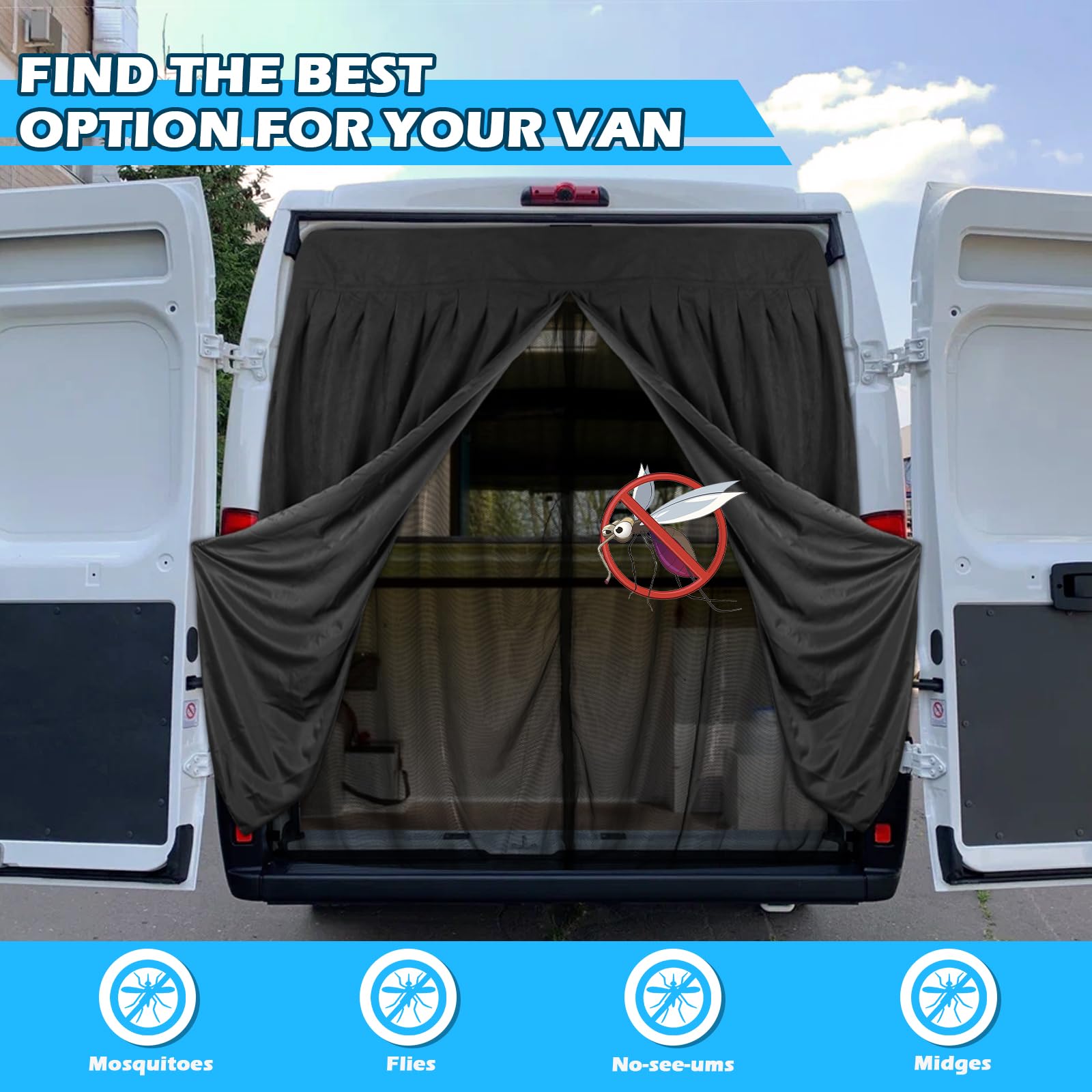 ZWPARTS Magnetischer Van Insektenschutz Maßgeschneidert für 2006-2024 FIAT Ducato/Peugeot Boxer/Citroen Relay X250/X290 H2/H3 and L2 L3 L4, Zweischichtig Auto Insektennetz Moskitonetze für Heckklappe