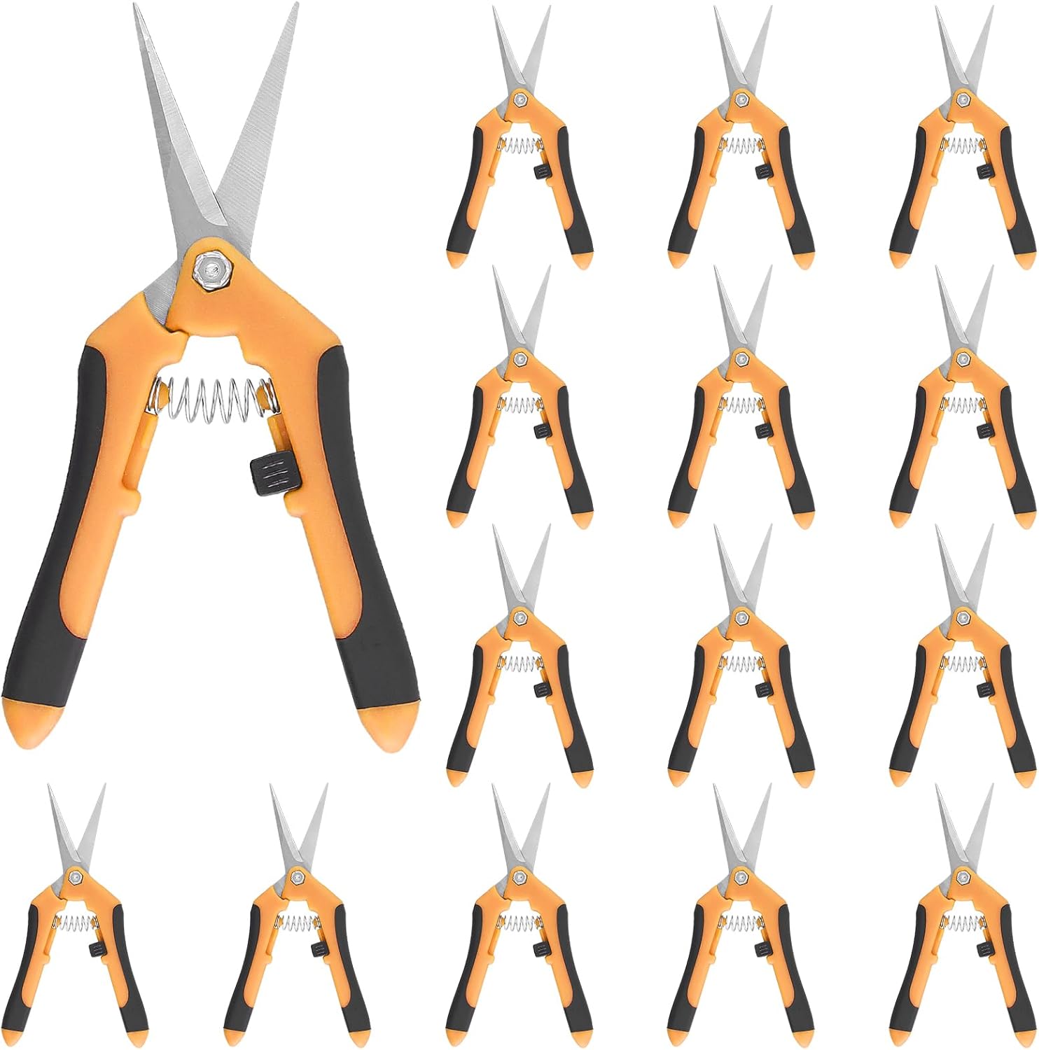 15 PCS 6.5 inch Garden Trimming Scissors, Gardening Hand Pruners with Straight Stainless Steel Precision Blades, Pruning Shears for Flowers Branches Precise Cuts, Orange