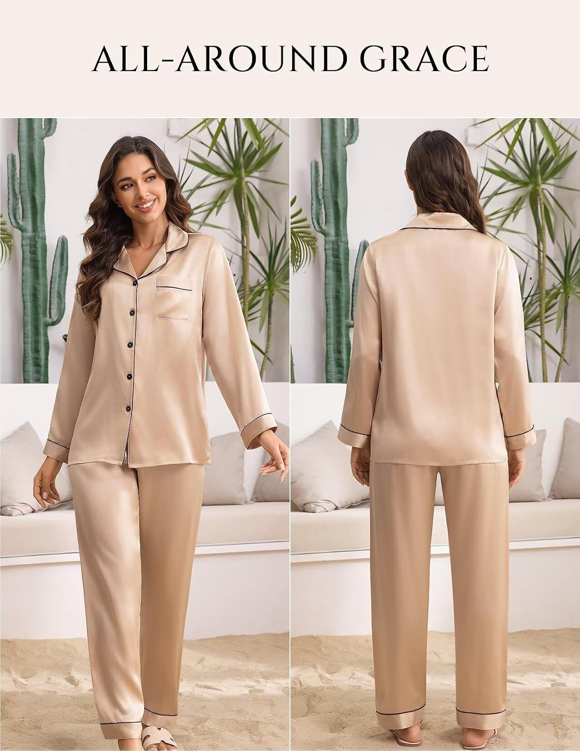 THXSILK 100% Mulberry Silk Pajamas Set for Women 2 Piece Silk long Sleeve Sleepwear Pj Set Button Down Loungewear image 4