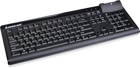 IOGEAR 104-Key Keyboard with Integrated Smart Card Reader GKBSR201TAA, Black TAA Compliant