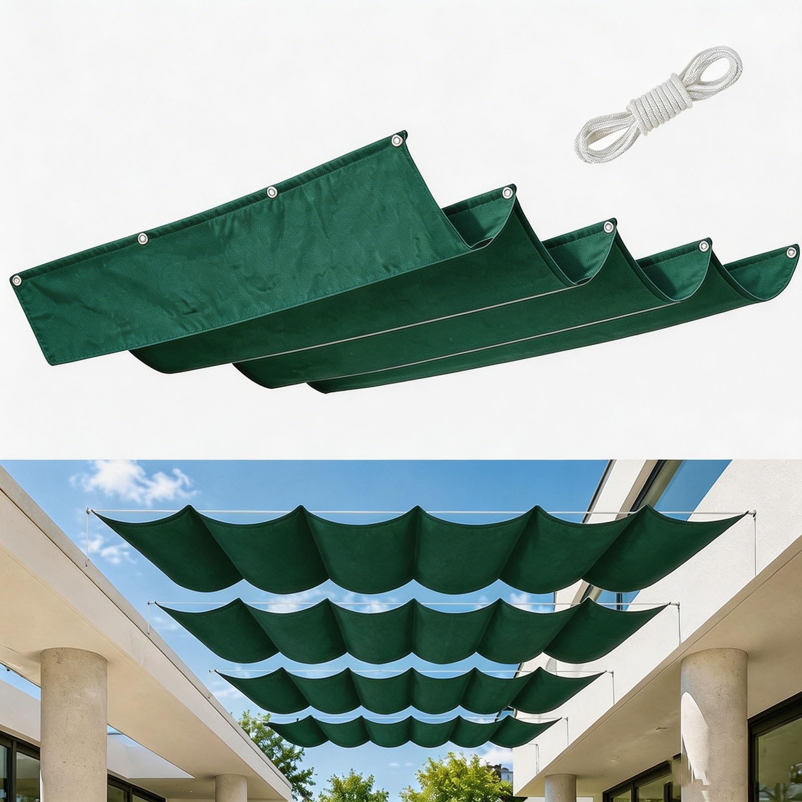 Toldo Vela de Sombra Retráctil 100 x 650 cm Protección UV 98% Resistente Al Clima y Desgarro Resistente a Desgarros Toldos Exterior Terraza para Terraza Jardín, Verde