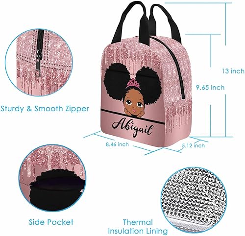 Miniatura 4 de Lonchera personalizada para niños con nombre, diseño de princesa rojo brillante, aislada con 2 bolsillos, bonita lonchera para niños, niñas, bolsas