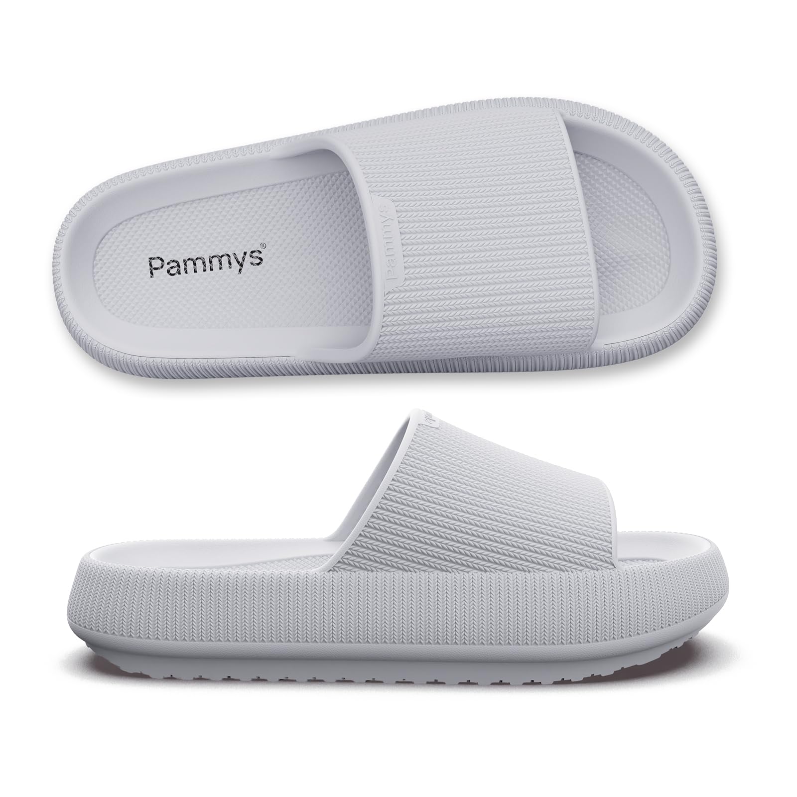 PAMMYS Originals Damen-Sandalen - Bequeme Sommer-Slides aus 100% Eva - Vegan & BPA-Frei - rutschfeste Badelatschen für Strand, Stadt, Garten & Pool - Grau - Größe 38/39