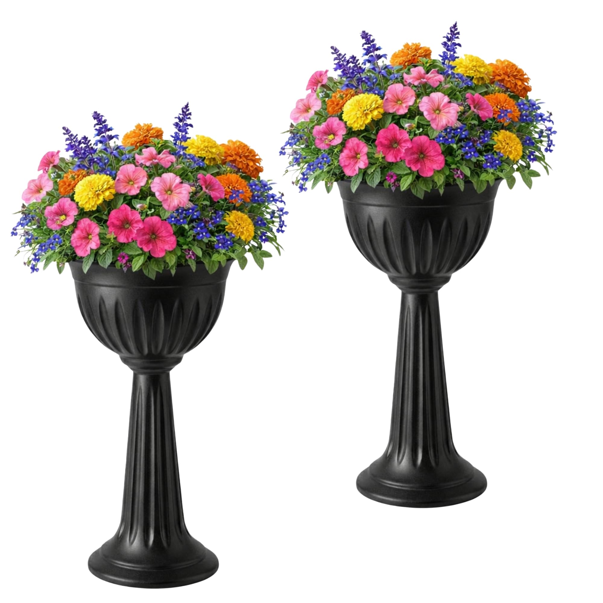 KYY'Z - Terracotta Urn Planters 75cm – Large Plastic Flower Pots - 29.5 Inch Tall Planter - Indoor Outdoor Garden Nursery – Lightweight Flowers Container – No Drainage Hole (Black, Set of 2)