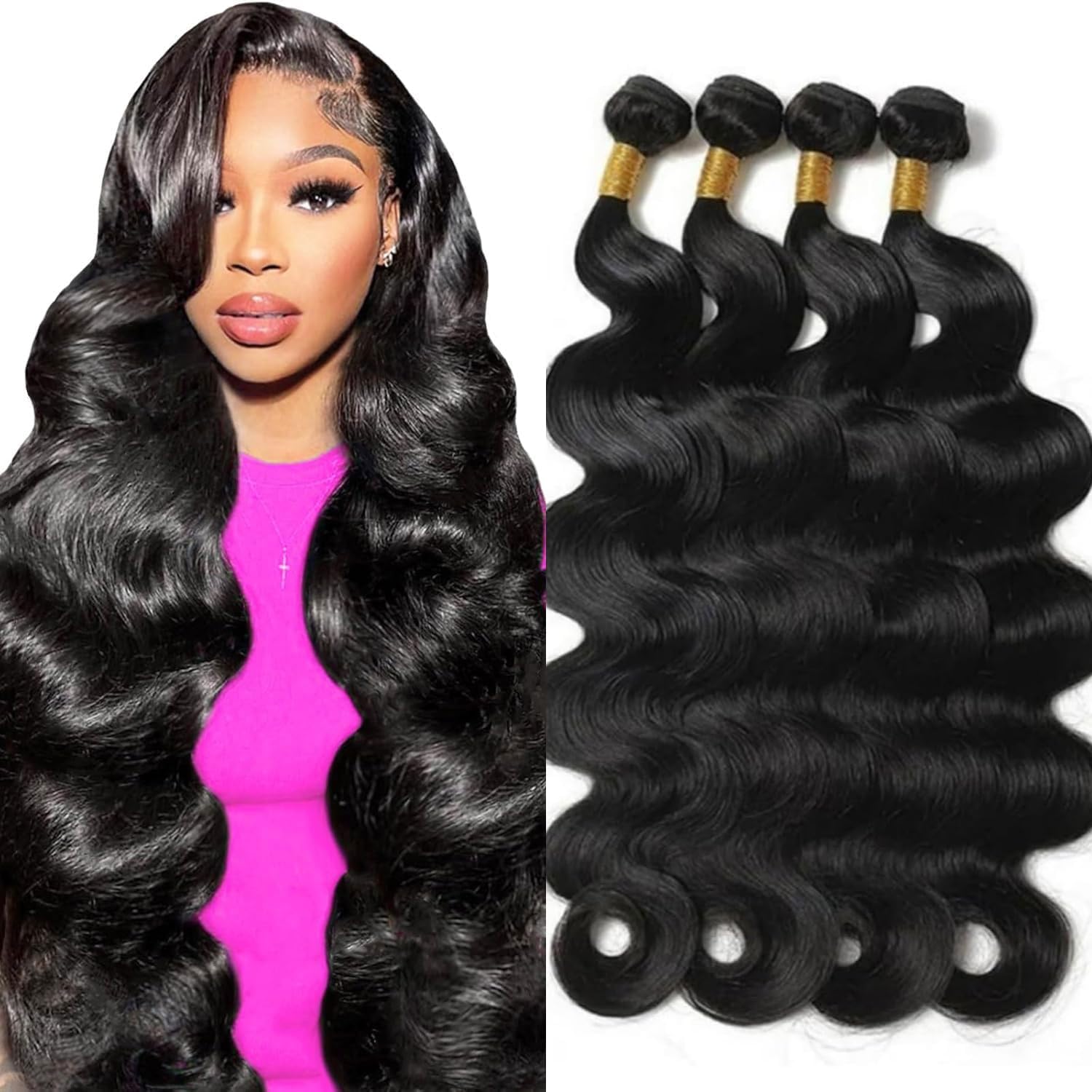 12A Body Wave Bundles Human Hair 18 20 22 24 Inch Human Hair Bundles 100% Unprocessed Brazilian Virgin Hair Bundles Human Hair Body Wave 4 Bundle