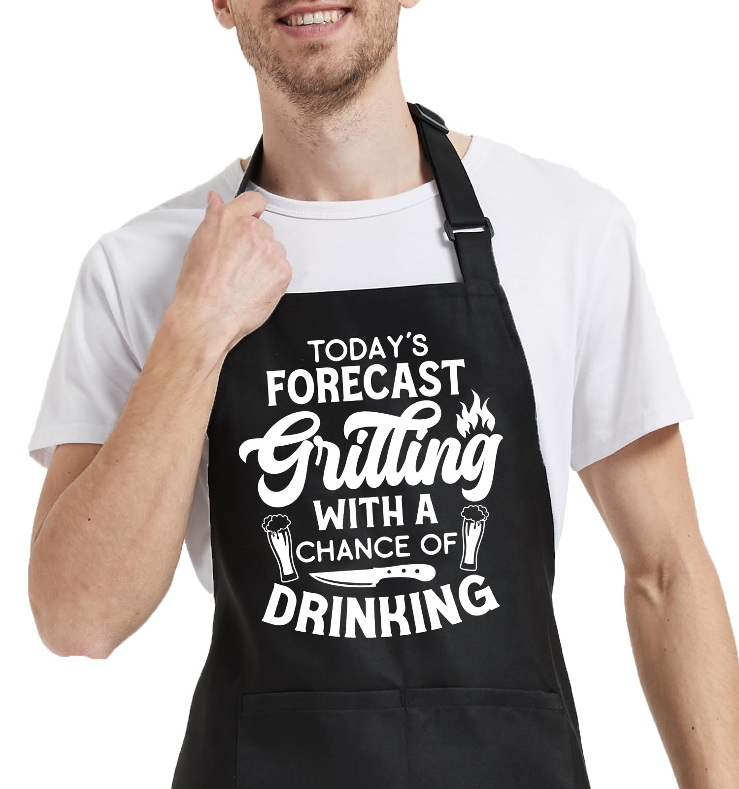 OzosKeiw Funny Cooking Aprons for Women Men with Pocket, Grill Apron with Adjustable Neck Strap, Birthday Gift for Dad Mom