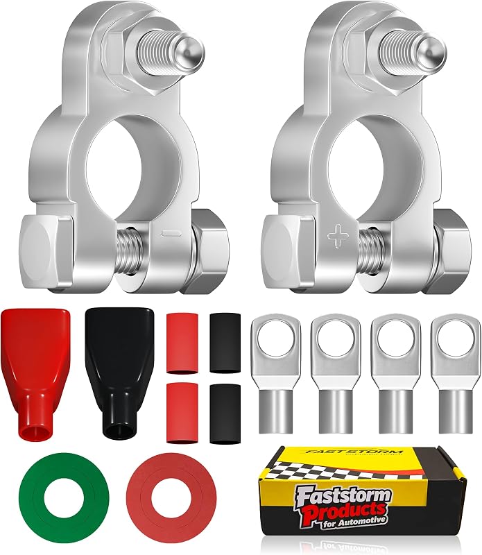 Terminais de bateria FASTSTORM positivo e negativo para poste superior com conectores de cobre – Kit com 2 terminais