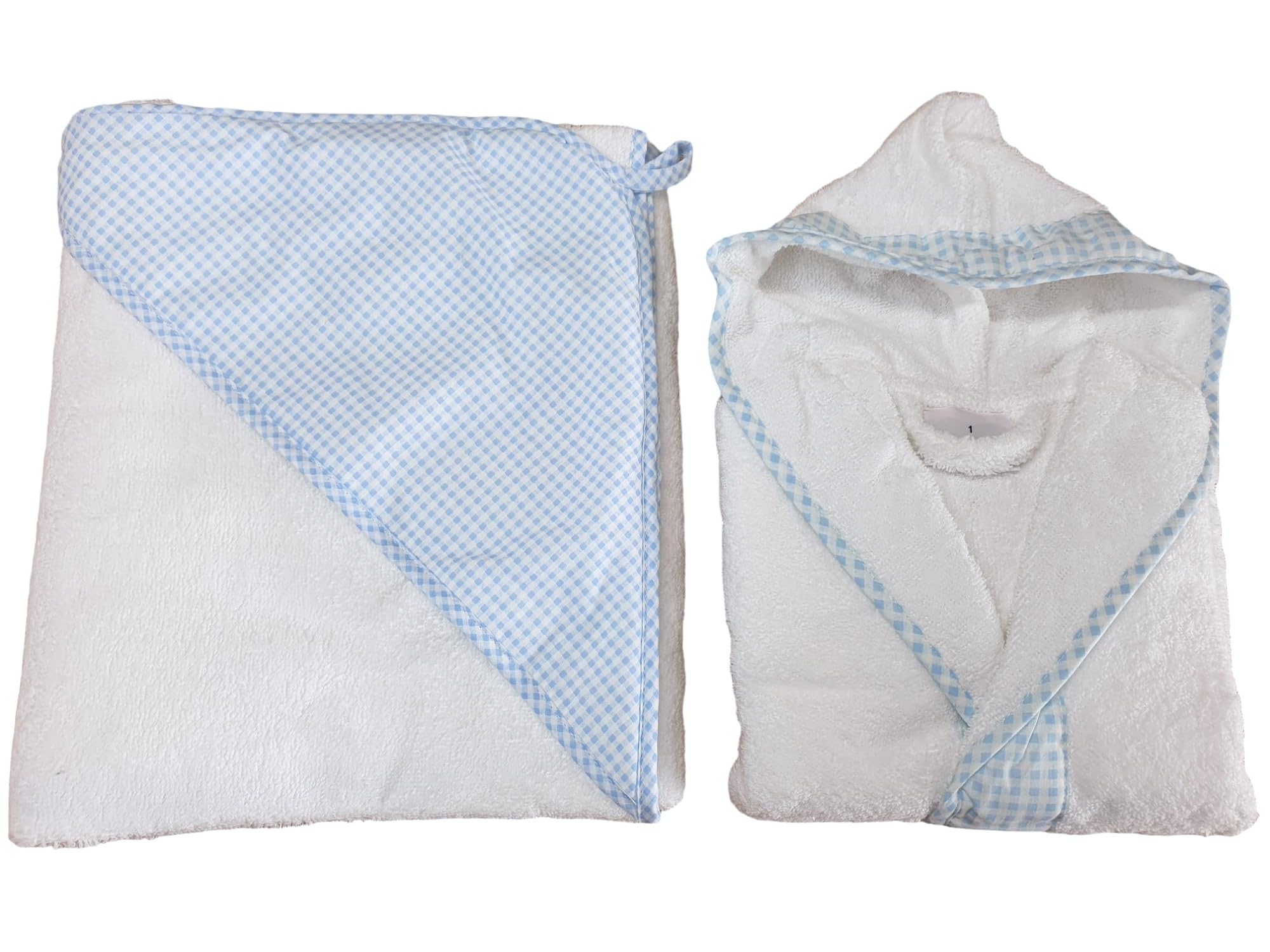 Nenel Set de bain pour enfants: Peignoir et Serviette à Capuche personnalisé - Jeu de Bain des enfants brodé: Sortie de Bain + Cape Unisexe Vichy