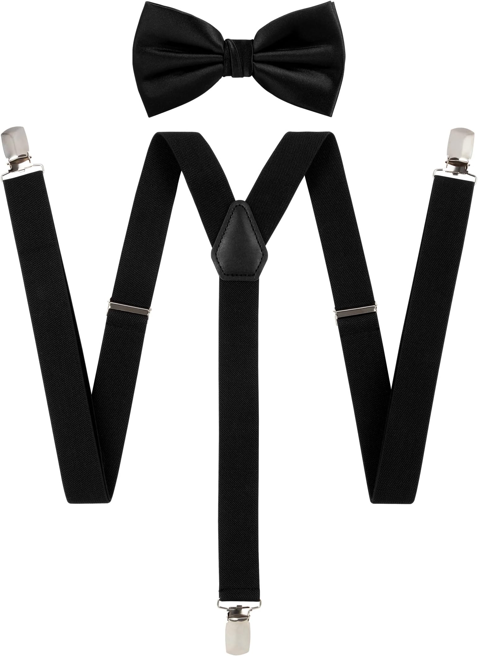 TIE G Solid Color Men's Suspender + Woven Bow Tie Set for Wedding : Vivid Color, Adjustable Brace, Strong Clip, Elastic Band