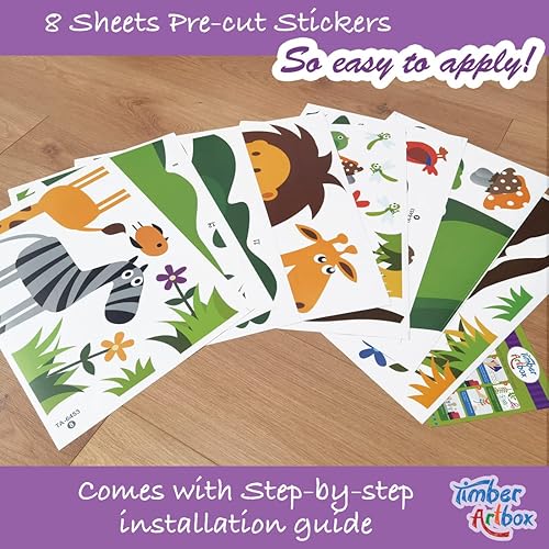 Miniatura 7 de TIMBER ARTBOX Linda decoración de guardería de bebé de safari  Calcomanías de pared para niños de la selva  Pegatinas de pared de animales para
