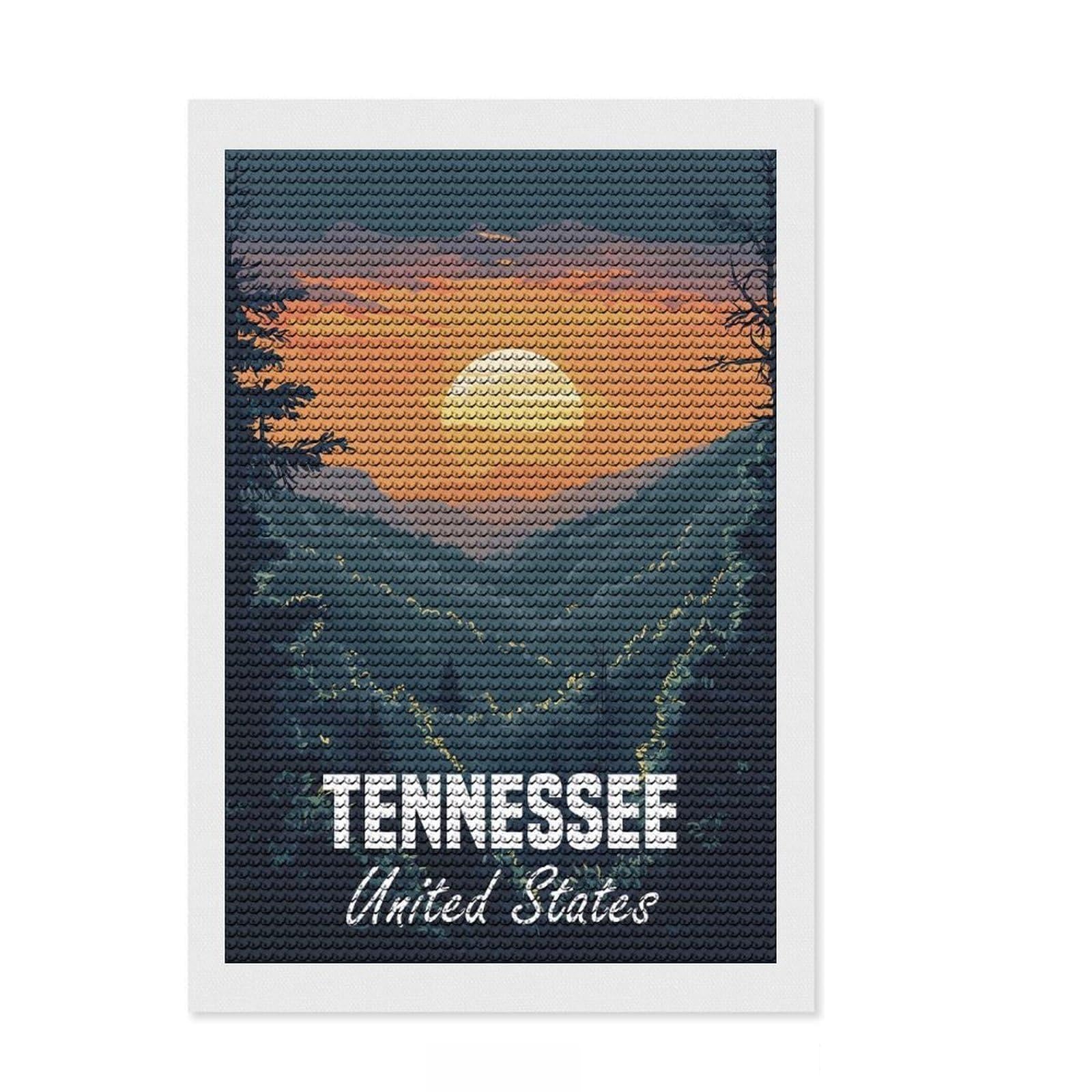 Junmoney Tennessee Sunset Landscape Diamond Painting Kit 8"x12", for Teens, Living Room Decor, Calming Craft to Unwind, Holiday Gift Idea