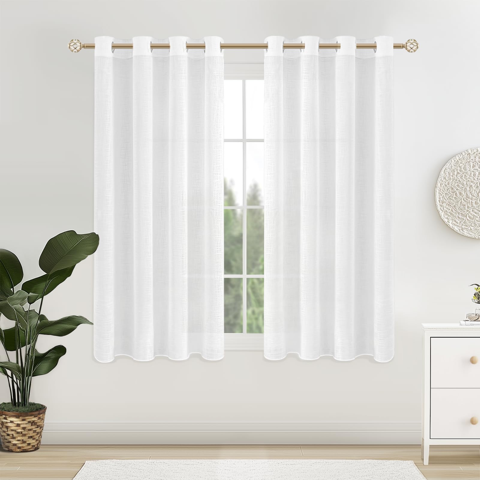 MRTREES Cortinas de Dormitorio Comedor Salon Cocina Habitacion 2 Piezas 140×145cm Visillos Blancos Translúcidas Modernas de Lino Aspecto con Ojales para Ventanas Sala para Niños Sala Cuarto Baño Global Recycled Standard Global Recycled Standard Global Recycled Standard