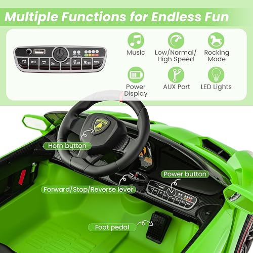 Miniatura 3 de HONEY JOY Lamborghini - Vehículo eléctrico con licencia de 12 V para niños, 3 velocidades, puerta que se abre, bocina, música, palanca de control,