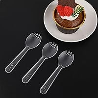 Vista 3 de Spork - 100 tenedores desechables pequeños envueltos individualmente, mini cucharas de plástico transparente, utensilios desechables para postres