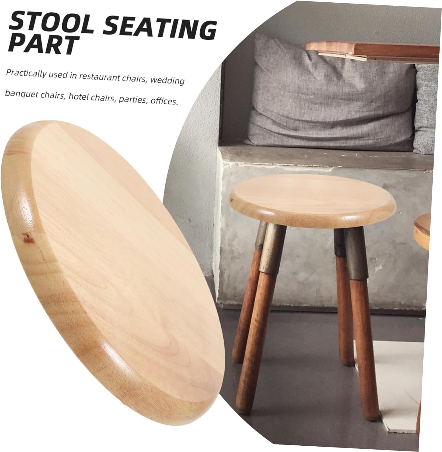 Housoutil Solid Wood Round Stool Seat Cover Bar Stool Furniture Replacement Pad for Kitchen Dining